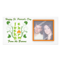 Lucky charm clover shamrock swirls personalized photo card