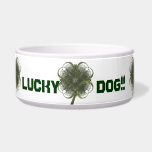 Lucky Dog Fractal Art Four Leaf Clovers Dog Bowl