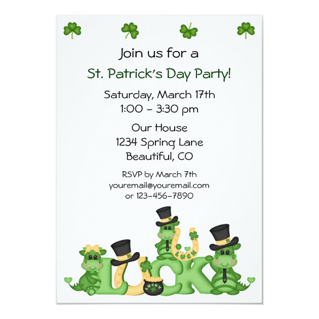Lucky Dragons St Patrick's Day Party Invitation (front side)
