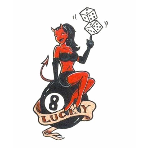 Lucky Eight Tattoo Devil Girl by Keldug. She-devil, dice, 8-ball.