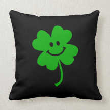 Lucky four leaf clover smiley face throw pillows
