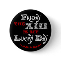 Lucky Friday the 13th Round Black Button by jamieco Lucky Friday the 13th Round Black Button