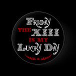 Lucky Friday the 13th Round Black Button