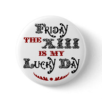 Lucky Friday the 13th Round White Button by jamieco Lucky Friday the 13th Round White Button