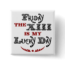 Lucky Friday the 13th Square White Button by jamieco Lucky Friday the 13th Square White Button