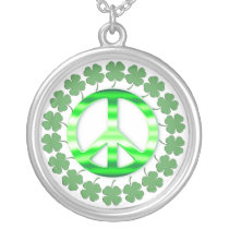 Lucky Green Irish Clover Peace Sign Necklace