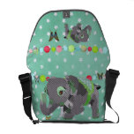 Lucky Green Star Elephant & Butterflies Messenger  Courier Bag