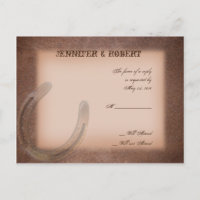 Lucky Horseshoe on Brown Leather RSVP zazzle_postcard