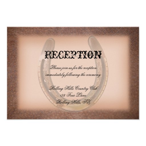 Lucky Horseshoes on Brown Wedding Reception Personalized Invitation
