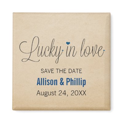 Lucky in Love Save the Date Magnet, Blue