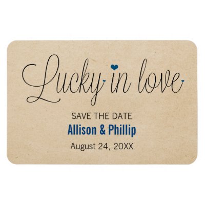 Lucky in Love Save the Date Magnet, Blue