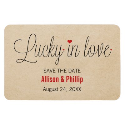 Lucky in Love Save the Date Magnet, Red