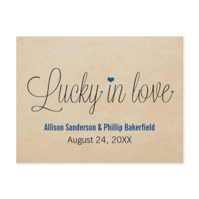 Lucky in Love Save the Date Postcard, Blue