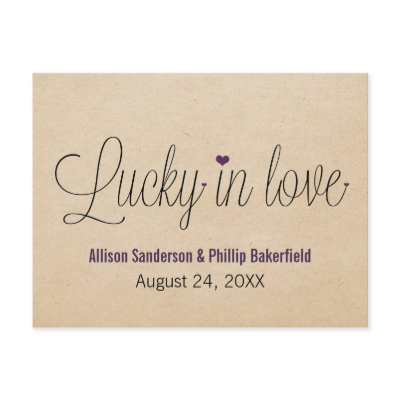 Lucky in Love Save the Date Postcard, Purple