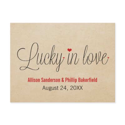 Lucky in Love Save the Date Postcard, Red