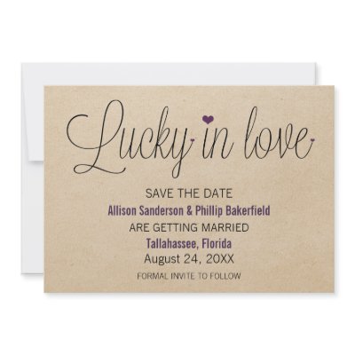 Lucky in Love Save the Date, Purple Personalized Announcements