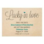 Lucky in Love Save the Date, Teal Personalized Announcements