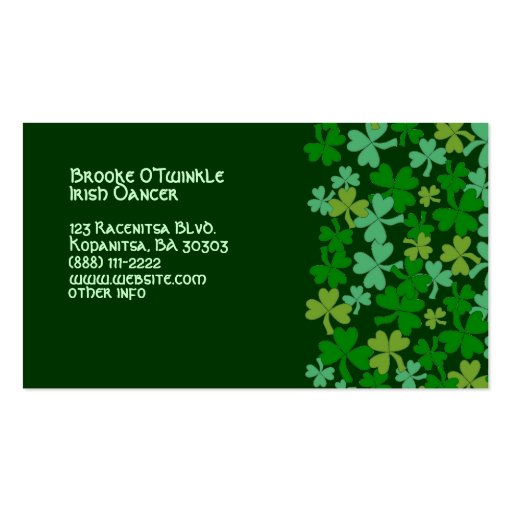 Lucky Irish Green Shamrocks Custom Business Card (back side)
