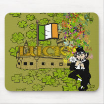 Lucky Leprechaun With His Irish Castle mousepads by IrishBlessings Lucky Leprechaun With His Irish Castle mousepads
