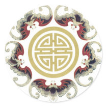 Lucky Longevity Chinese Charm Round Stickers