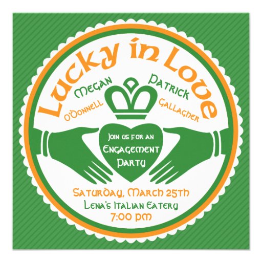 Lucky Love Irish Claddagh Wedding Engagement Party Custom Invites (front side)