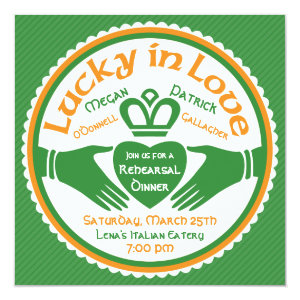 Lucky Love Irish Claddagh Wedding Rehearsal Dinner Personalized Invitations