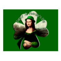 Lucky Mona Lisa St Patrick's Day Shamrock Postcard