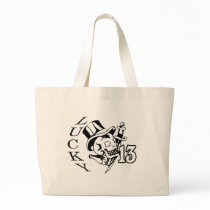 Lucky number 13 skull tote bags