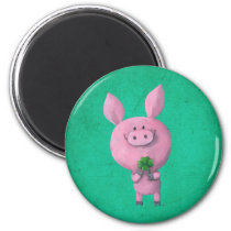 artsprojekt, pig, clover, lucky, lucky pig, four-leaf clover, lucky clover, lucky charm, lucky gift, good luck, adorable pig, little pig, little piggy, illustration pig, Magnet med brugerdefineret grafisk design