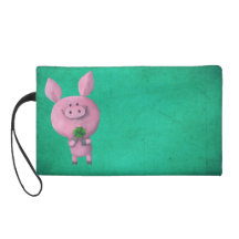Lucky pig with lucky four leaf clover wristlet purse