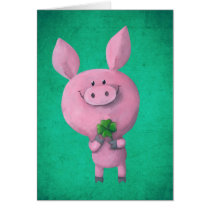 artsprojekt, pig, clover, lucky, lucky pig, four-leaf clover, lucky clover, lucky charm, lucky gift, good luck, adorable pig, little pig, little piggy, illustration pig, Kort med brugerdefineret grafisk design