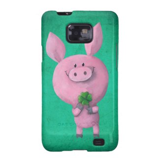 Lucky pig with lucky four leaf clover samsung galaxy cases