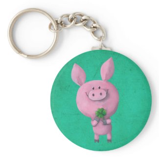 Lucky pig with lucky four leaf clover keychain