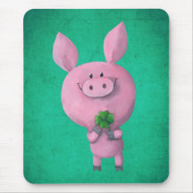Lucky pig with lucky four leaf clover mouse pads