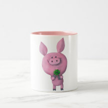 Lucky pig with lucky four leaf clover mugs