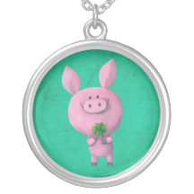 Lucky pig with lucky four leaf clover custom necklace