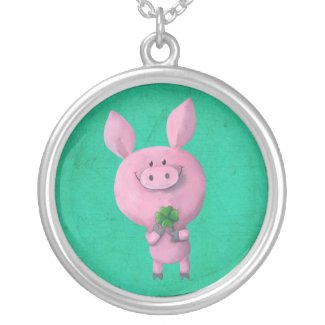 Lucky pig with lucky four leaf clover custom necklace