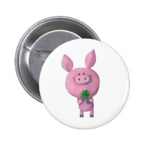artsprojekt, pig, clover, lucky, lucky pig, four-leaf clover, lucky clover, lucky charm, lucky gift, good luck, adorable pig, little pig, little piggy, illustration pig, Button with custom graphic design