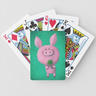 Lucky pig with lucky four leaf clover bicycle card decks