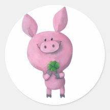 Lucky pig with lucky four leaf clover stickers