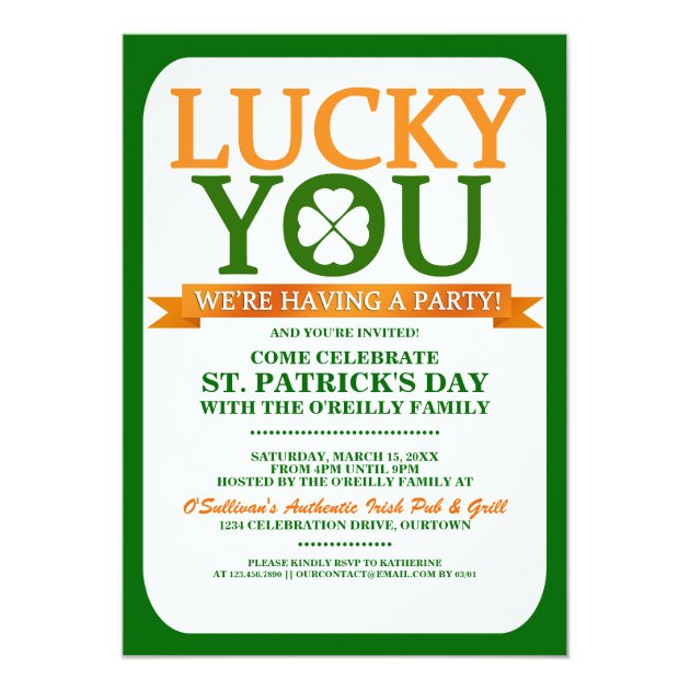 Lucky St. Patricks Day Party Invitations (front side)