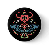 Lucky Winged Maltese Devil Skull of Spades Pinback Button