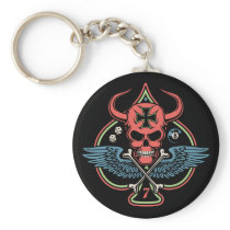 Lucky Winged Maltese Devil Skull of Spades Keychains
