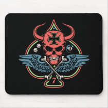Lucky Winged Maltese Devil Skull of Spades Mousepads
