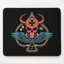 Lucky Winged Maltese Devil Skull of Spades Mousepads