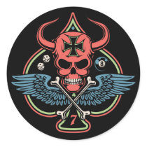 Lucky Winged Maltese Devil Skull of Spades Round Sticker