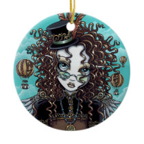 lucy, steam, punk, hot, air, balloon, fairy, faerie, aviatrix, aviator, top, hat, victorian, fantasy, art, myka, jelina, mika, balloons, Ornament with custom graphic design
