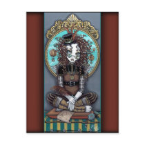 steampunk, steam, punk, victorian, gothic, hot, air, balloon, top, hat, fairy, gears, faery, faerie, fae, fairies, fantasy, clock, pocket, watch, gilded, ornate, brown, copper, bronze, feathers, myka, jelina, mika, balloons, Postcard with custom graphic design