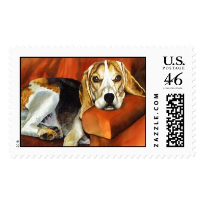 Lucy The Beagle Postage Stamp by artbyjolyn