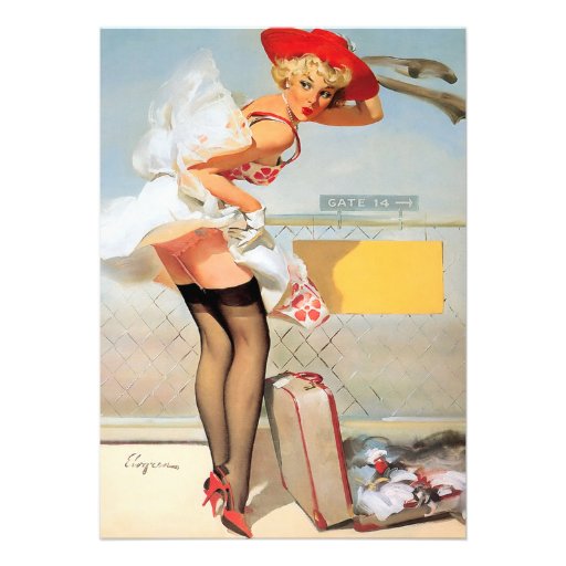 Luggage accident pinup girl personalized invitations